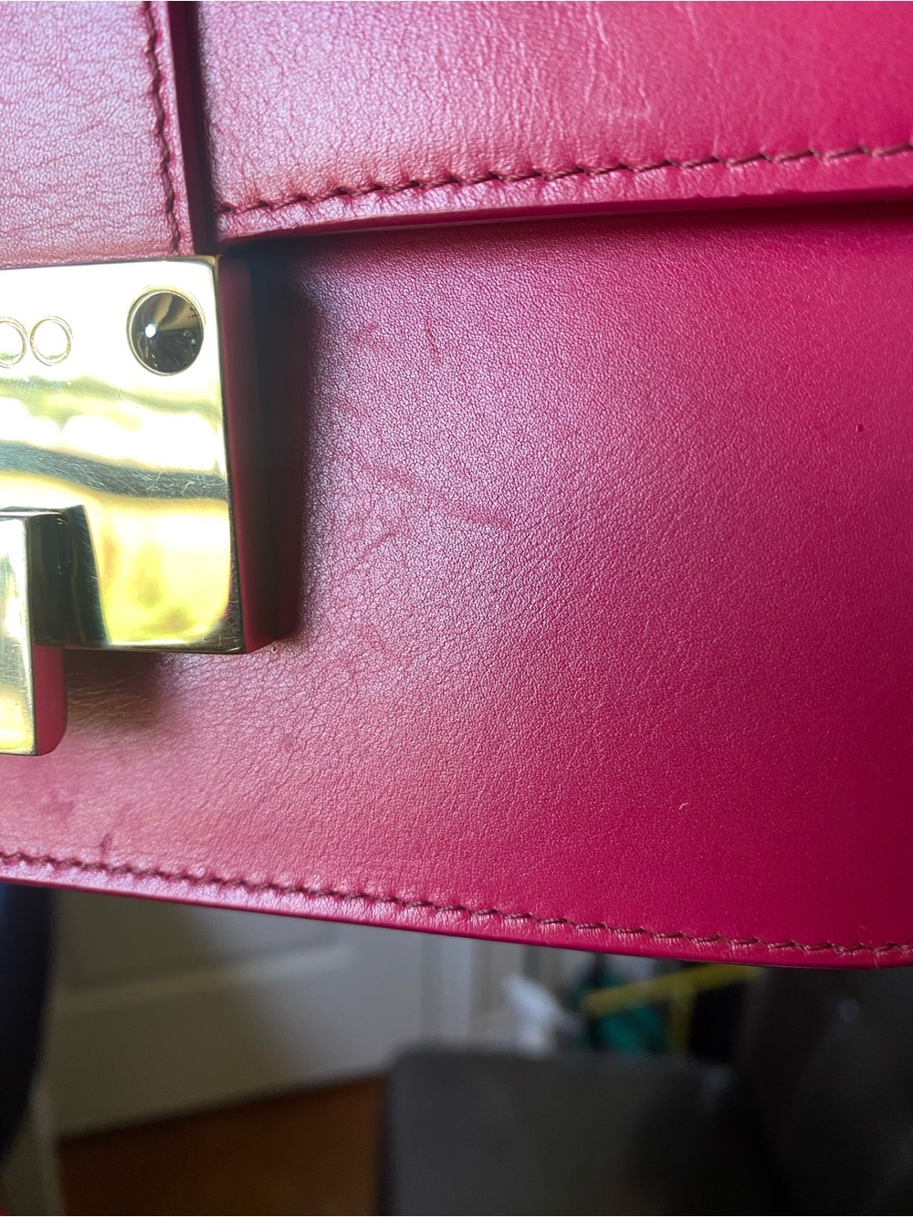 Jimmy Choo Red/Fuchsia Leather Crossbody with Gold-Tone Lock - Picture 16 of 16